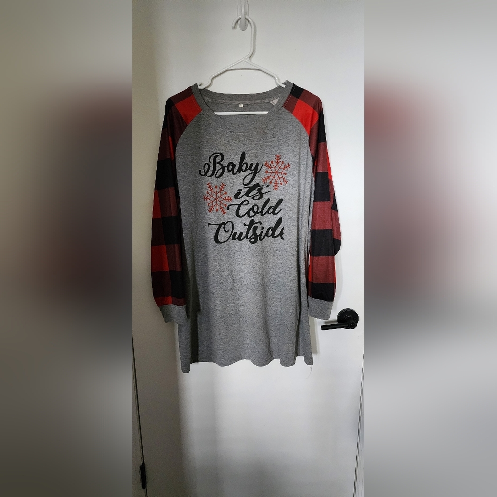Amazon Essentials Gray and Red Long Sleeve Tee